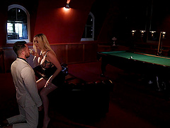 Amber Jayne is a porn actress who performs a cowgirl ride on her lover’s cock.