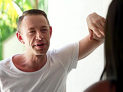 Black beauty gets a hot massage with oil and a facial at the end.