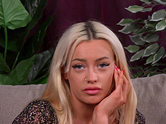 Beautiful long-haired pornstar Chloe Famee gives a great handjob.