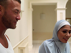 A hot couple enjoys a steamy arabian-themed sex session with Sahara Knite.