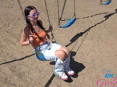 Beautiful woman with natural tits undressing for pov camera