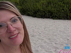 Beautiful woman with long hair gives a very hot handjob.