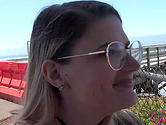 Beautiful woman with long hair seduces her partner and gives him a blowjob.