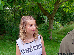 Neeo and brunette have hot clothed sex on the balcony