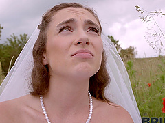 Beautiful bride in white lingerie gets licked by her lover.