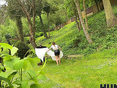 Beautiful wife in a tight dress gives a great blowjob and then has sex in a doggy style position.