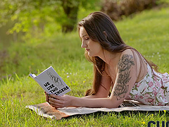 Beautiful woman with long hair gives a blowjob and then they fuck in missionary position.