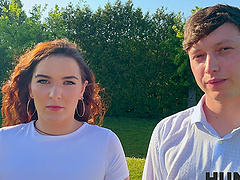 Beautiful brunette milf gives great blow job and pussy fuck in outdoor scene