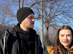 Bald guy fucks his cute brunette girlfriend in doggystyle position