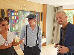 Latina beauty gets undressed and gives a blowjob in a hot scene.