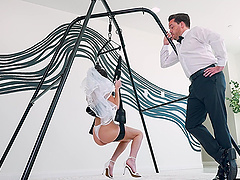 Hot brunette gets vibrator and good old missionary sex from her lover.