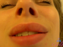 Beautiful natural tits bouncing while giving a blowjob