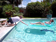 Kat Marie is a brunette milf who gives good blow job and doggy style sex.