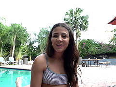 Hot brunette gets fucked on the pool table in pov style.