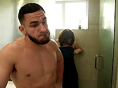 Shaved beauty gets licked and fucked in doggystyle position