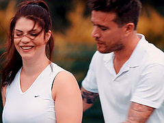 A beautiful brunette enjoys outdoor sex with her lover.