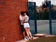 A beautiful brunette enjoys outdoor sex with her lover.