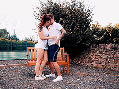 A beautiful brunette enjoys outdoor sex with her lover.