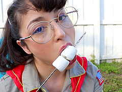 Beautiful brunette in uniform masturbates in this solo scene.