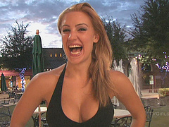 Anne is a blonde beauty who reveals her big boobs in public.