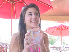 Public flasher gets caught and punished by a long-haired brunette in high heels.