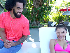 Skinny tattooed bitch Reyna Delacruz enjoys hardcore bareback sex by the pool