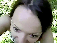 Beautiful brunette gives great blow job and tit job to her lover.