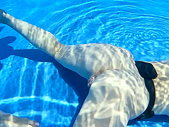 Beautiful milf Lory Lace has an underwater pool sex with a young and hung stud.