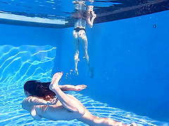 Long-haired brunette Cory Chase in hot pool scene