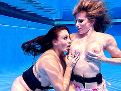 Long-haired brunette Cory Chase in hot pool scene