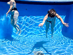 Long-haired brunette Cory Chase in hot pool scene