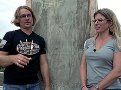 Beautiful woman with glasses Cory Chase in hot outdoor scene.