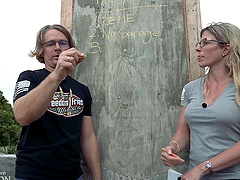 Beautiful woman with glasses Cory Chase in hot outdoor scene.