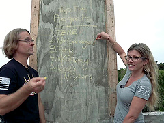 Beautiful woman with glasses Cory Chase in hot outdoor scene.