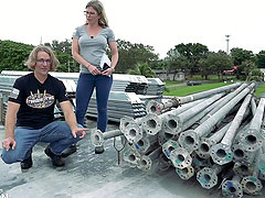 Beautiful woman with glasses Cory Chase in hot outdoor scene.