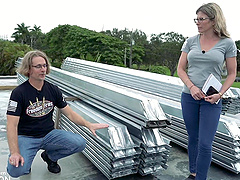 Beautiful woman with glasses Cory Chase in hot outdoor scene.