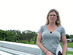 Beautiful woman with glasses Cory Chase in hot outdoor scene.