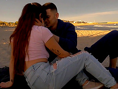 Ammy Redhead enjoys sex with her guy on the beach
