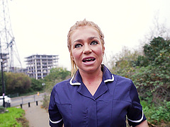 Beautiful long-haired Jessica Jenkins gives a great blowjob.