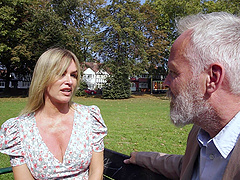 Nylon-clad milf Summer Rose gets her mouth filled with cum by John Bishop