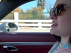 Beautiful brunette Imani Valor having hot sex in a car