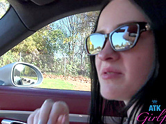 Beautiful brunette Imani Valor having hot sex in a car