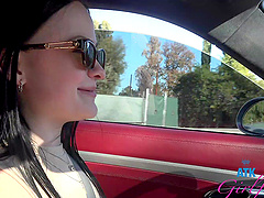 Beautiful brunette Imani Valor having hot sex in a car