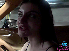 Public affair with a brunette beauty named Julia James