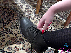 Public affair with a brunette beauty named Julia James