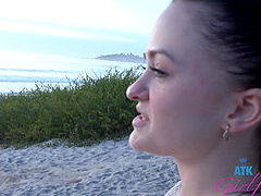 Beautiful woman with glasses has rough sex in a car