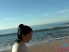 Beautiful brunette Imani Valor and her man have sex in public place.