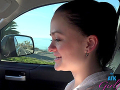 Beautiful brunette Imani Valor and her man have sex in public place.