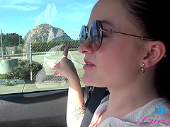 Beautiful brunette Imani Valor and her man have sex in public place.