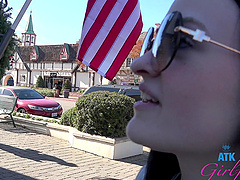 Beautiful woman with glasses Imani Valor enjoys outdoor sex in a car